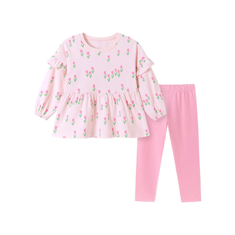 Kids Girls Cartoon Design Tops and Leggings Set