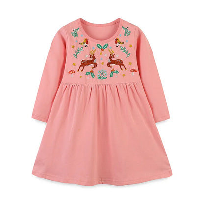 Horse Print Girls Long-Sleeved Casual Dresses childrensterritory