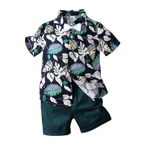 Toddler Boy Floral Bowtie Shirt + Shorts Gentleman Clothing Set