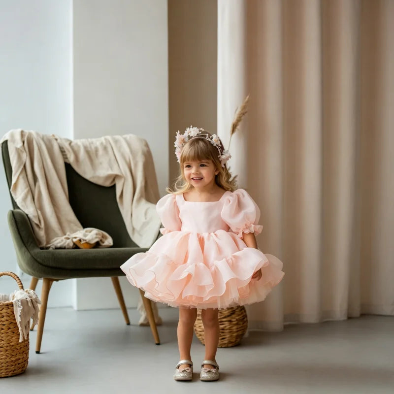 Tutu Flower Girl Dress with Big Bow for Birthday Party