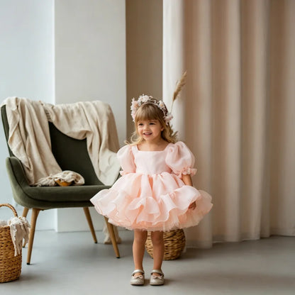 Tutu Flower Girl Dress with Big Bow for Birthday Party