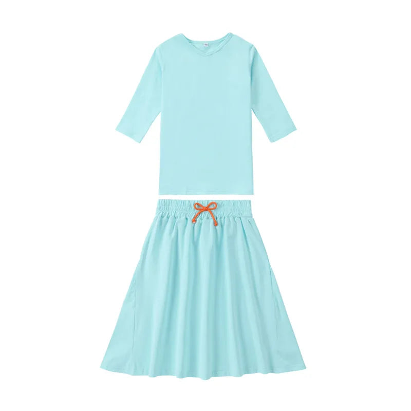 Solid Colour Summer Casual Family Matching Clothing Set
