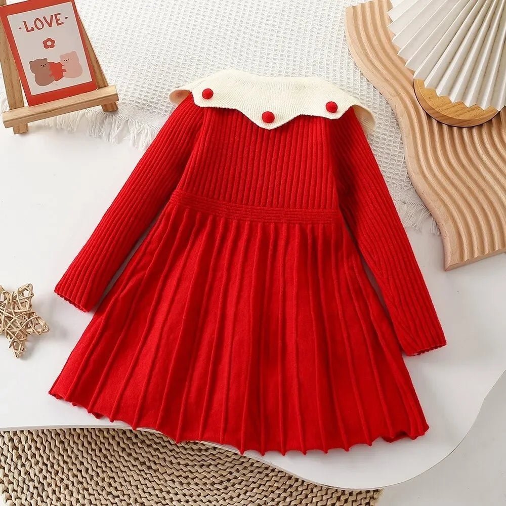 Girls’ Elegant Long-Sleeve Winter Party Dress childrensterritory