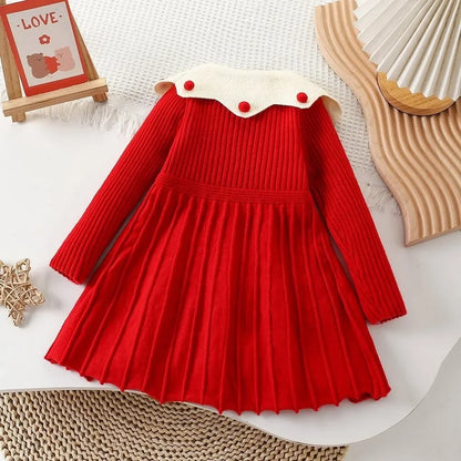 Girls’ Elegant Long-Sleeve Winter Party Dress childrensterritory