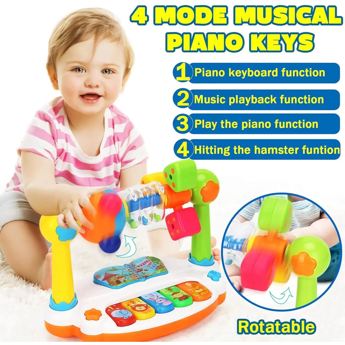 Baby Rotating Music Piano Keyboard Educational Toys childrensterritory