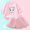 Little Girls Cute Cartoon Print T-Shirt & Mesh Tutu Skirt Outfits