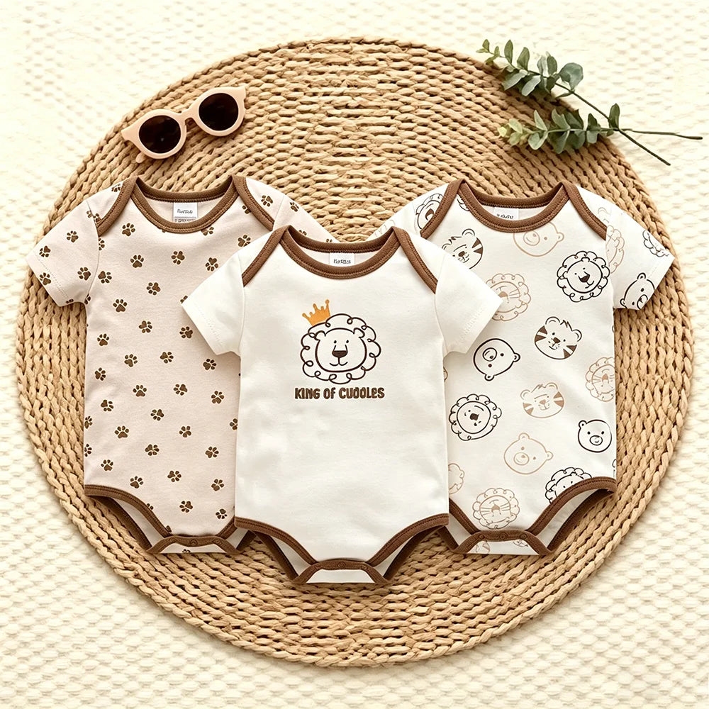 3PCS/Lot Newborn Baby Cartoon Printed Summer Romper