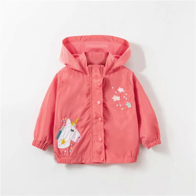 Kids Girl Flowers Cartoon Print Hooded Jackets Windbreaker childrensterritory