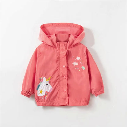Kids Girl Flowers Cartoon Print Hooded Jackets Windbreaker childrensterritory