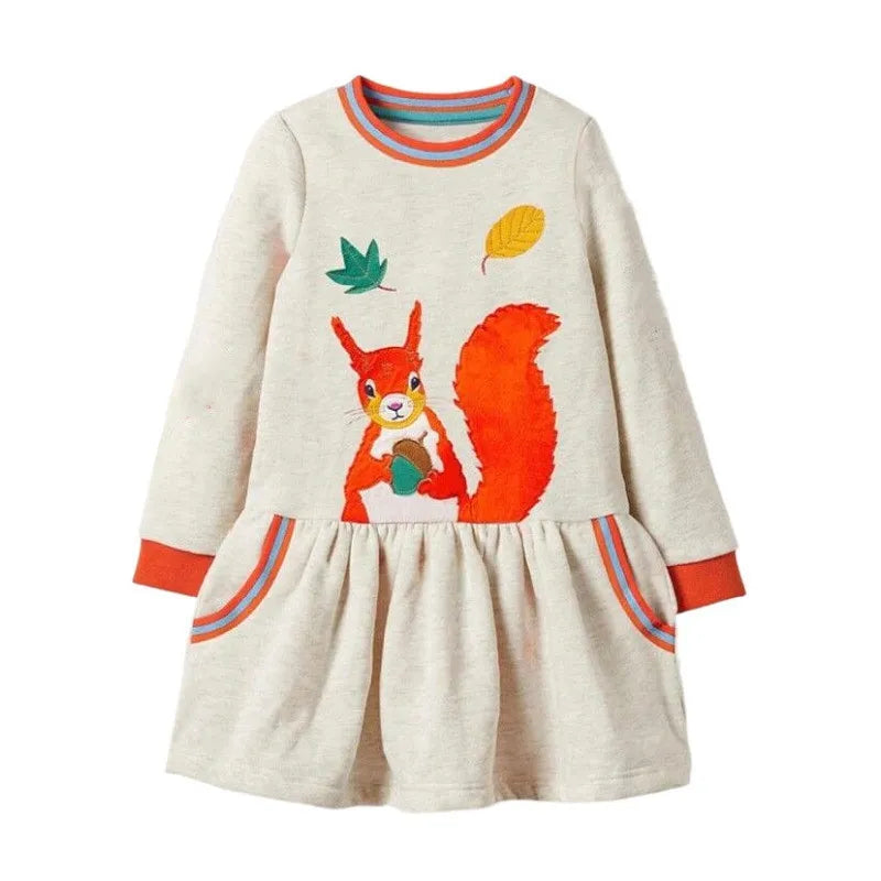 Kids Girls Cartoon Animal Design Princess Dress for Autumn childrensterritory