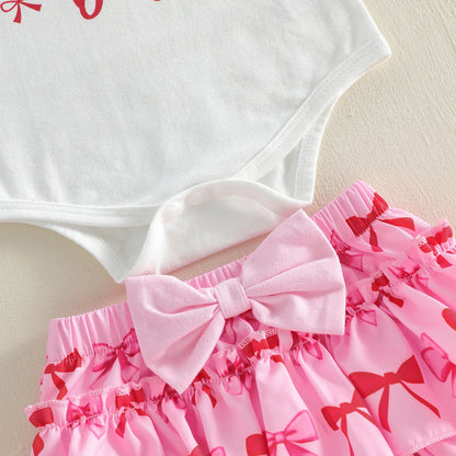 Infant Baby Girls Letter Print Rompers Bow Shorts Set