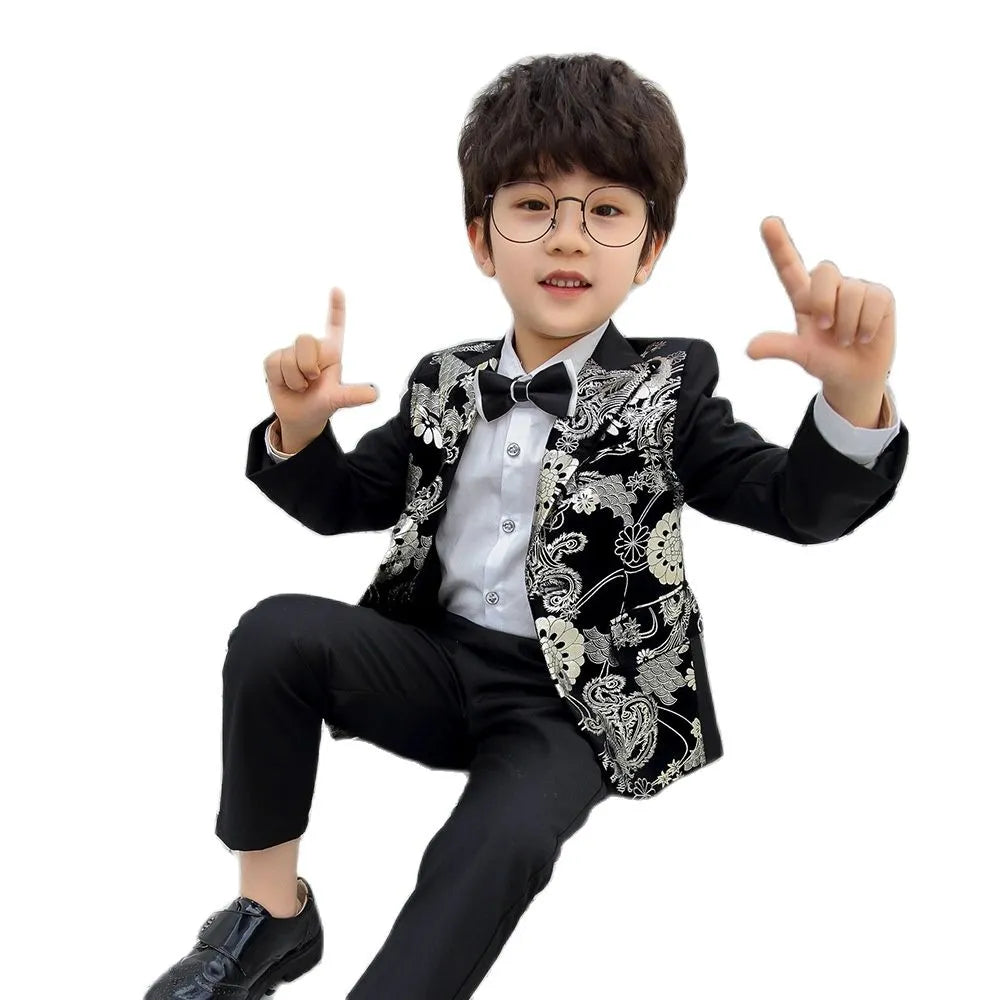 Kids Boys 3PCS Flower Jacket Pants Bowtie Formal Suit childrensterritory