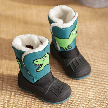 Cartoon Dinosaur Print Kids High Ski Snow Boots childrensterritory