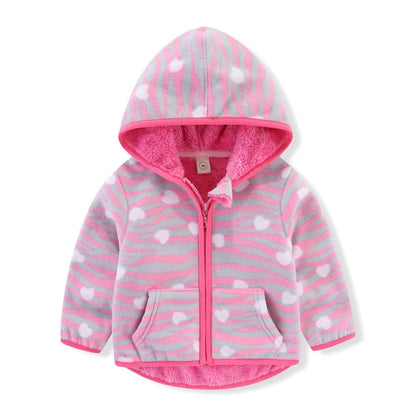 Kids Girls Warm Fleece Flowers Print Zipper Jackets