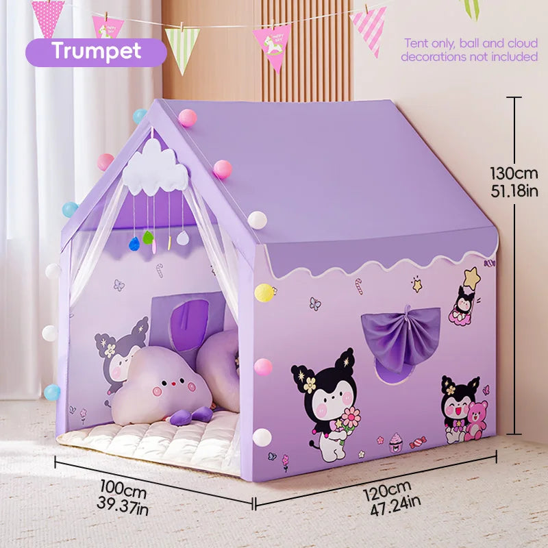 Kids Large Indoor Play Tent w/ Cotton Mat &amp; Longer Curtain