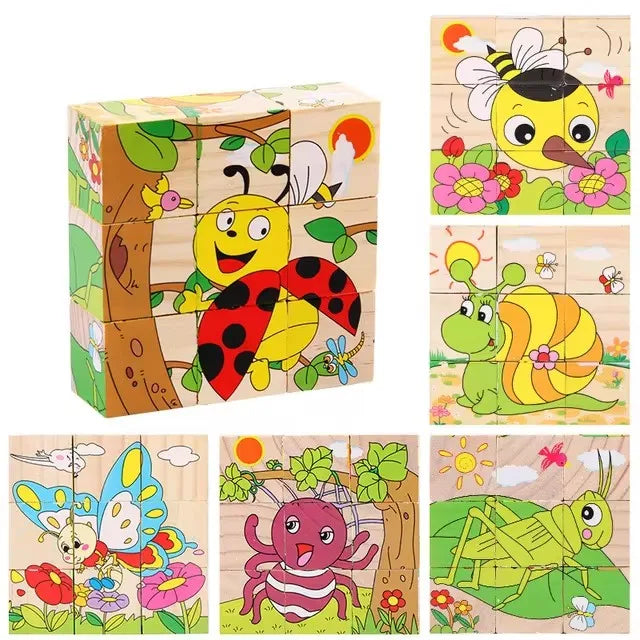 Kids Six Side Cube Jigsaw Wooden Blocks Toys