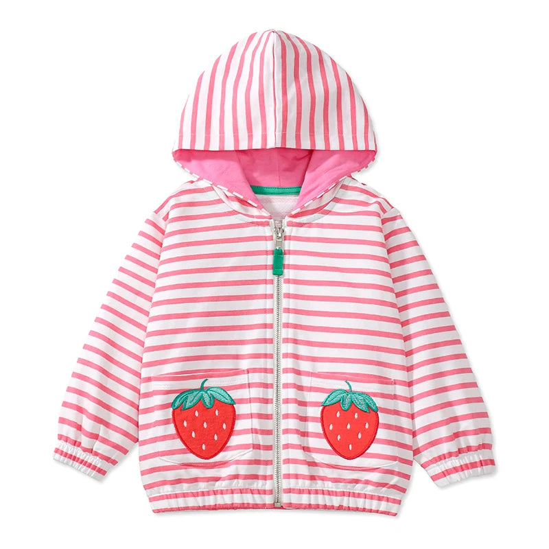 Strawberry Embroidery Little Girls Autumn Hooded Jacket childrensterritory