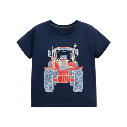 Boys Tractor Cartoon Print Casual Summer T-Shirts childrensterritory