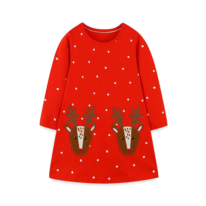 Kids Girls Printed Long Sleeve Christmas Dress childrensterritory