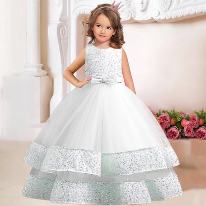 Sequins Bowknot Design Long Princess Dresses for Girls childrensterritory