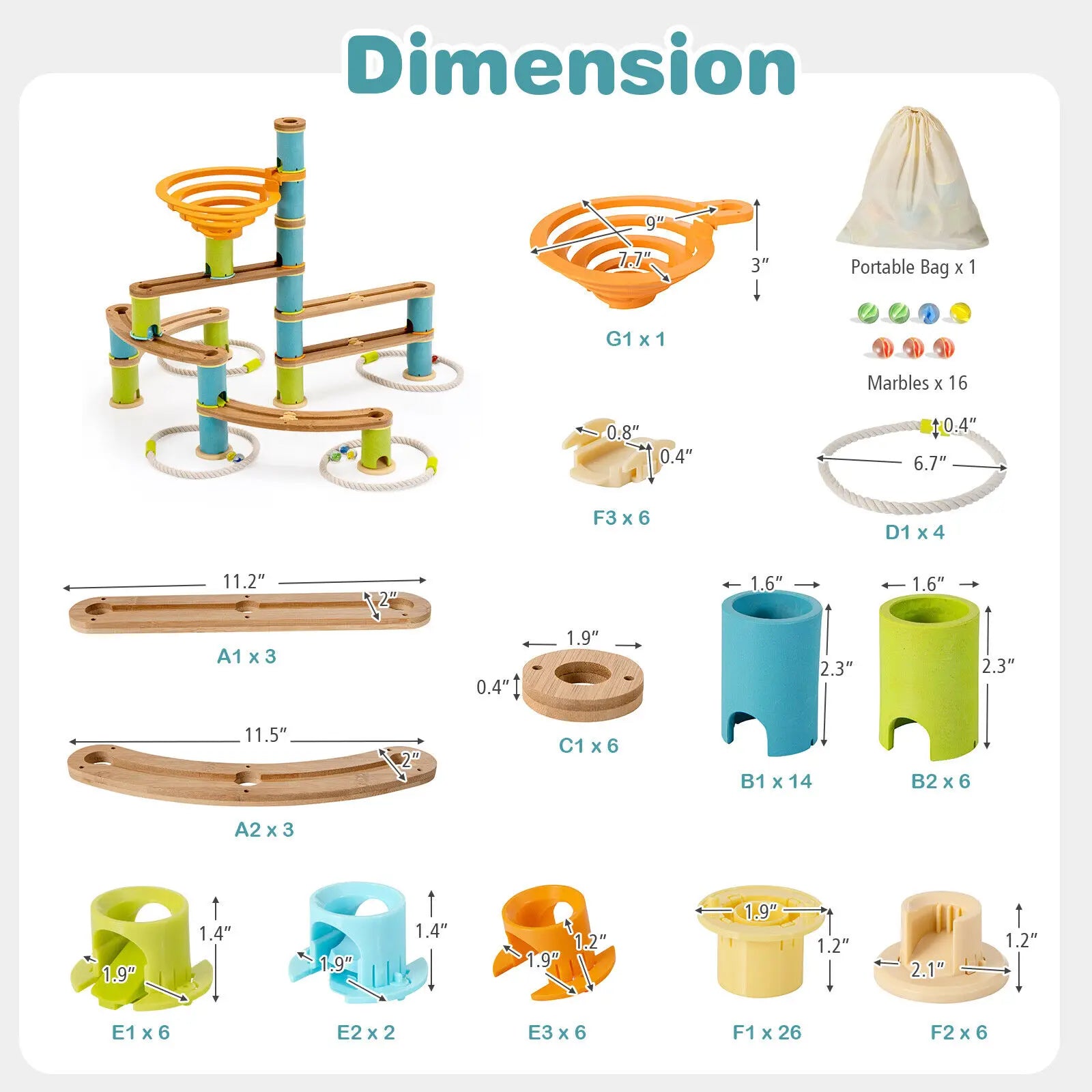 Wooden 162PCS STEM Marble Run Educational Toys for Kids