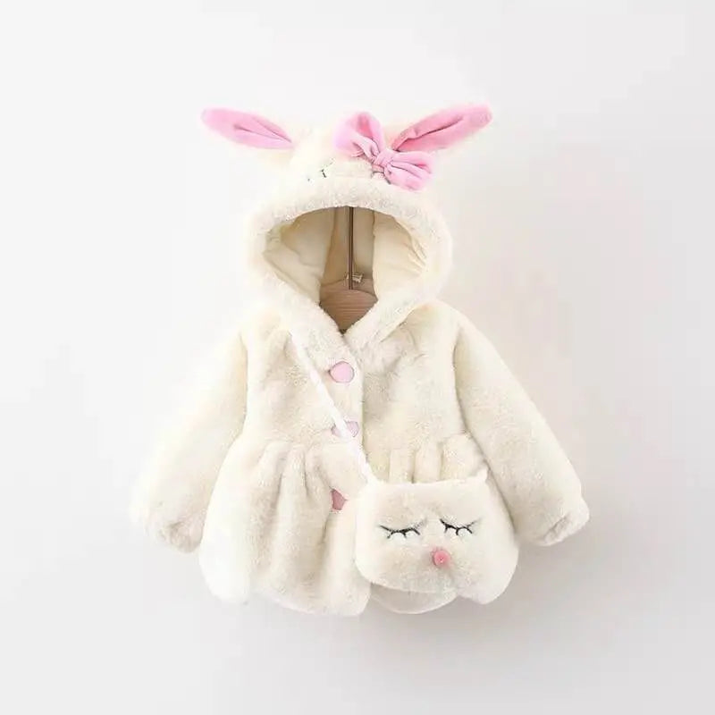Rabbit Ear Warm Hooded Jackets+Bag for Baby Girls