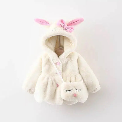 Rabbit Ear Warm Hooded Jackets+Bag for Baby Girls