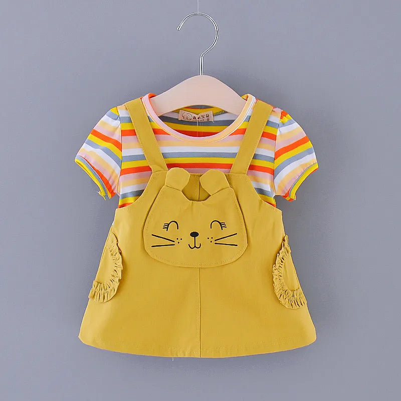 Baby Girl Rainbow Color Striped Lovley Princess Dress childrensterritory