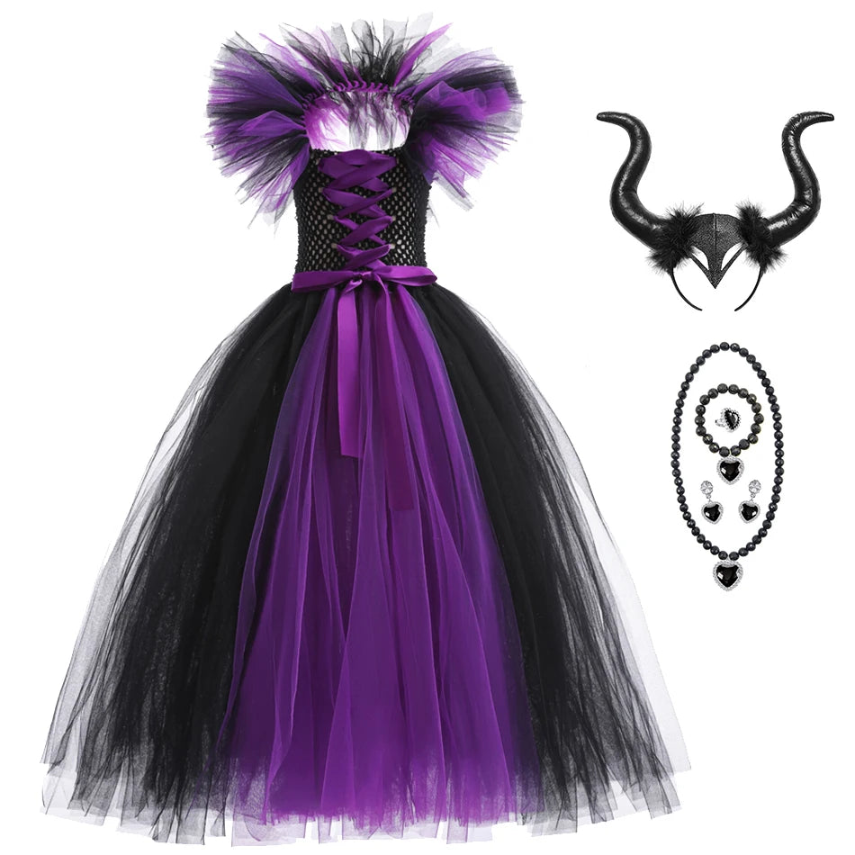 Kids Girls Demon Queen Maleficent Halloween Costume