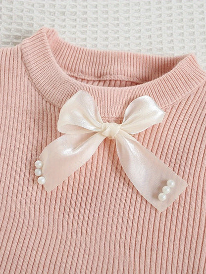 Girls’ Bow Design Winter Soft Dresses childrensterritory