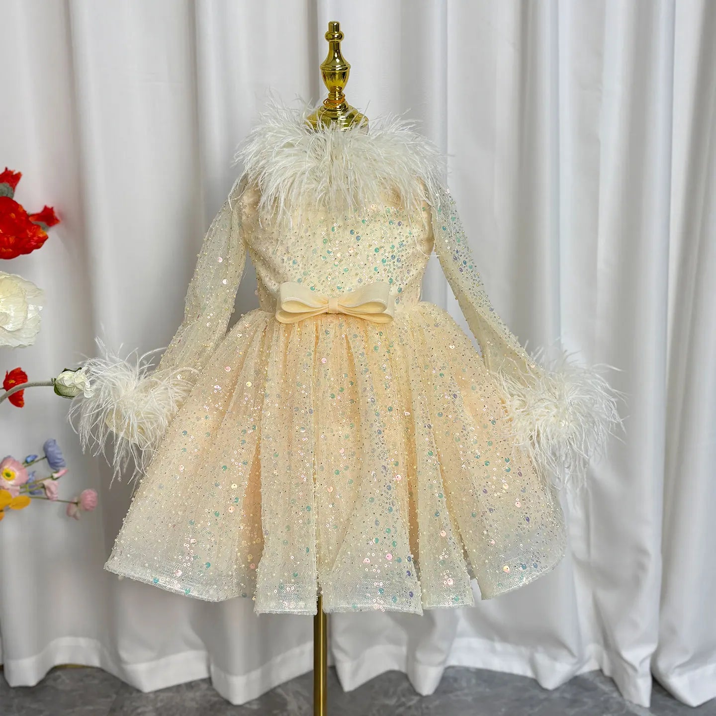 Kids Girls High Neck Glittery Christmas Party Dress
