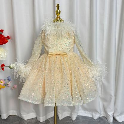 Kids Girls High Neck Glittery Christmas Party Dress