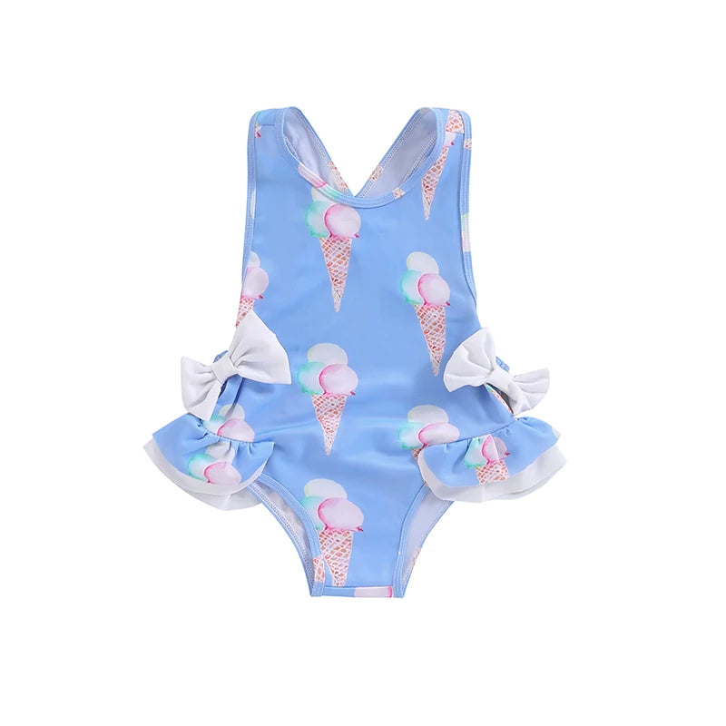 Baby Girl Ice Cream Print Sleeveless Swimsuit