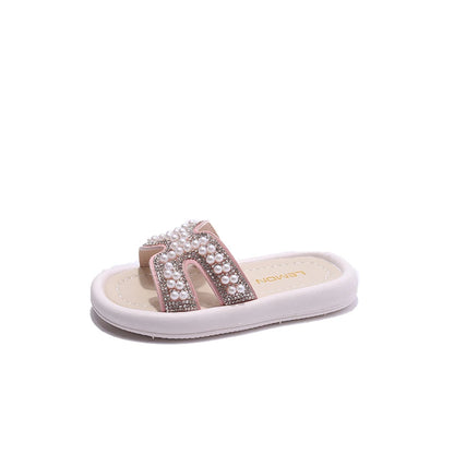 Classic Baby/Kids Girls Pearls Beading Summer Slippers