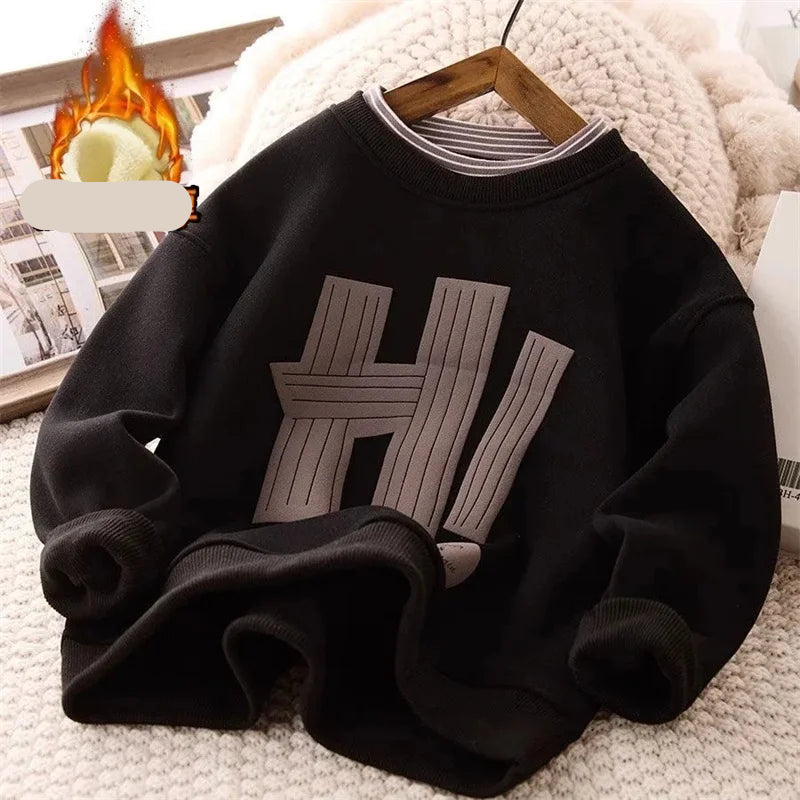 "HI" Letter Printed Kids Boys Warm Fleece Sweatshirts childrensterritory