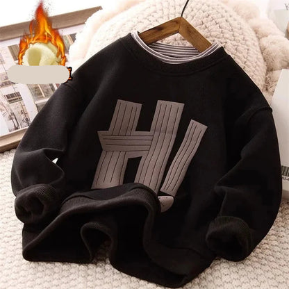 "HI" Letter Printed Kids Boys Warm Fleece Sweatshirts childrensterritory