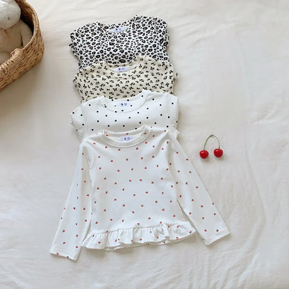 Little Girls Stylish Print Tops with Pant Outfit Set for Autumn