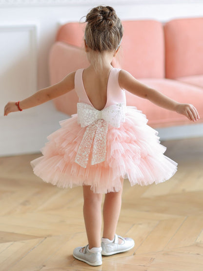 Puffy Layers Pink Wedding Party Dress for Baby/Kids Girls childrensterritory