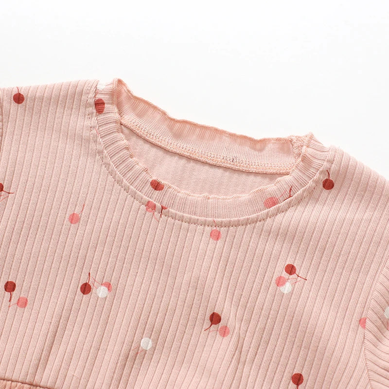 Little Girls Cherry Print Tops with Pant Outfit Set for Autumn childrensterritory