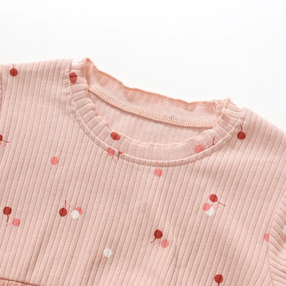 Little Girls Cherry Print Tops with Pant Outfit Set for Autumn childrensterritory