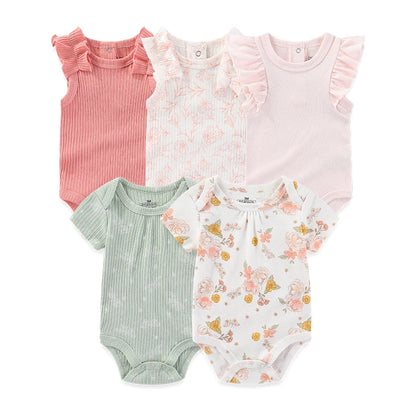 Cartoon Print Sleeveless 5Pieces Newborn Cotton Bodysuits childrensterritory