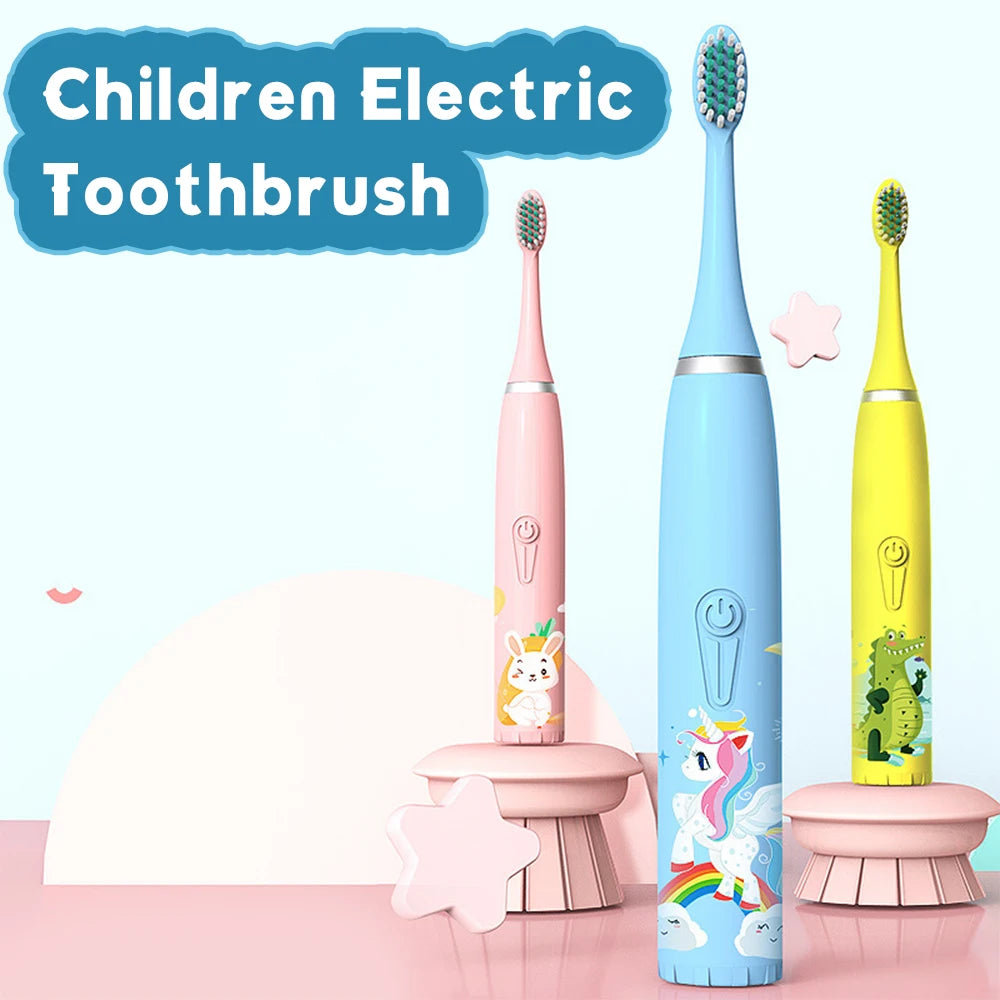 Kids Cartoon Design Electric Toothbrush With Extra Heads