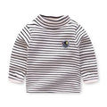 Kids Korean Style Turtleneck Striped Design Velvet Winter T-shirts childrensterritory