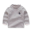 Kids Korean Style Turtleneck Striped Design Velvet Winter T-shirts childrensterritory
