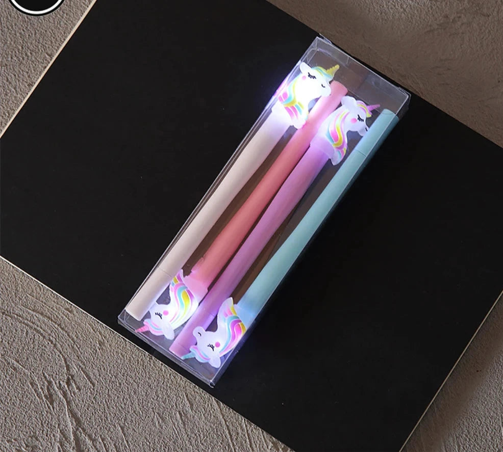 4pcs Unicorn Design Gel Ink Pen with LED Light for Kids childrensterritory