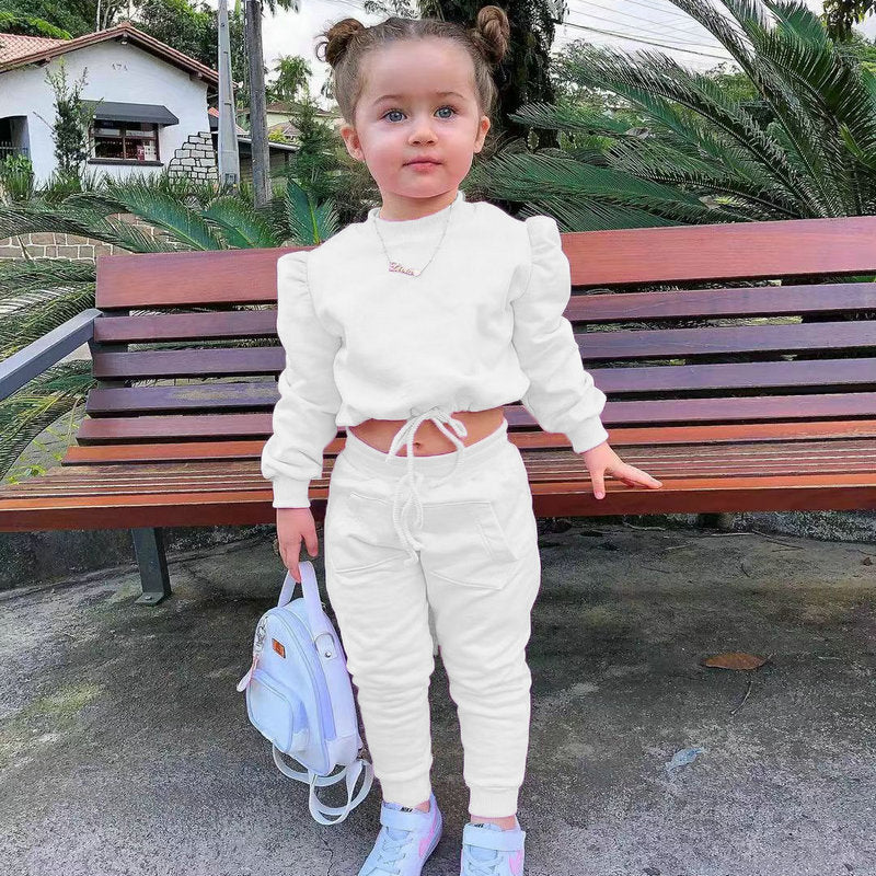 Kids Girl Long Sleeve Crop Top and Pant Clothing Sets for Spring childrensterritory