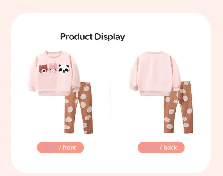 Kids Girls Soft Warm Cartoon Print Top and Printed Pant Set childrensterritory