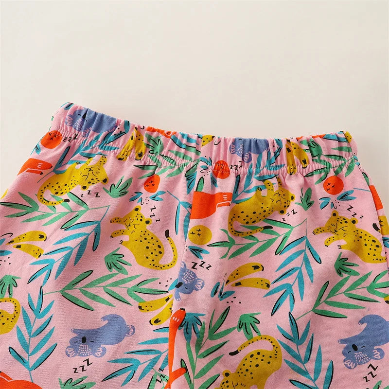 Colorful Cartoon Animals Print Summer Clothing Sets for Girls childrensterritory