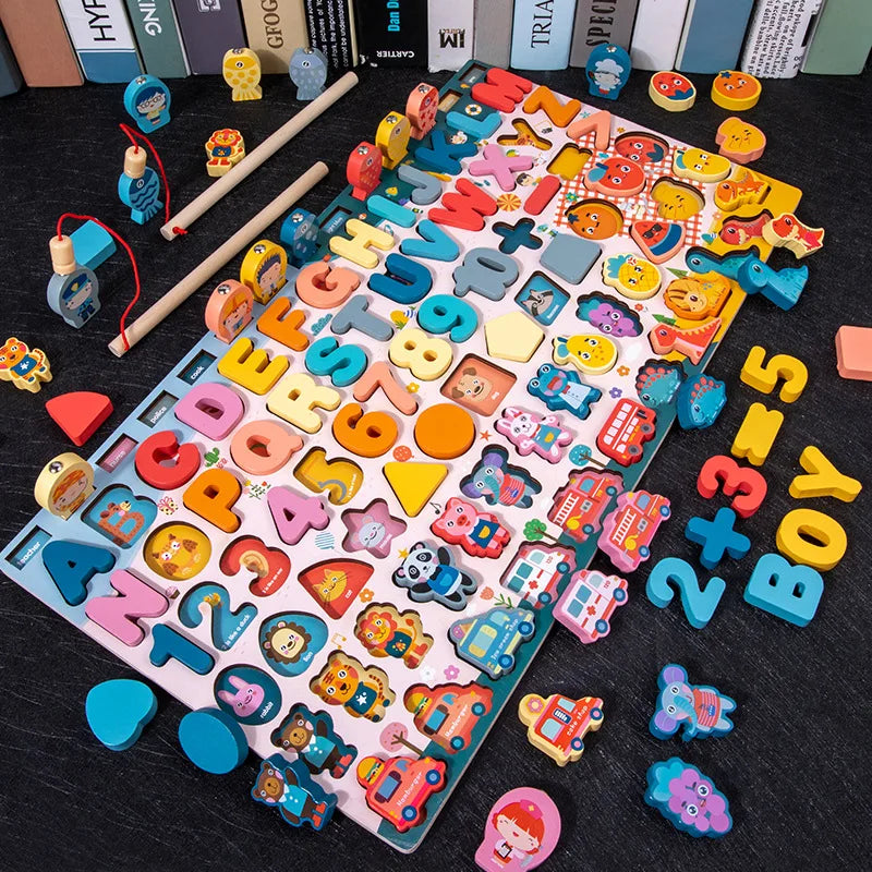 Kids Wooden Numbers Shapes Matching Montessori Toys