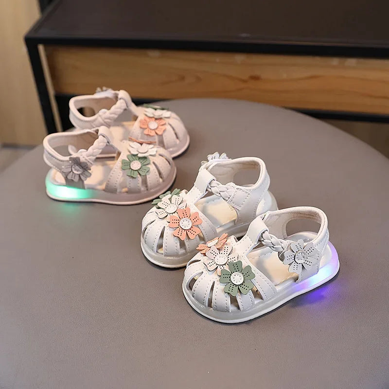 Toddler Girls Lightweight Flower Bow LED Sandals